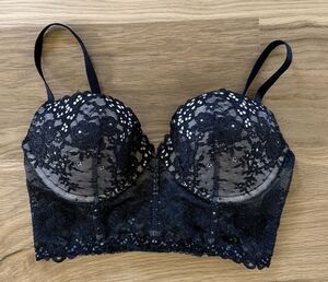 Vtg Victoria's Secret Black Lace Bustier Bra 36C Push Up  Baddie Trashy Bodycon